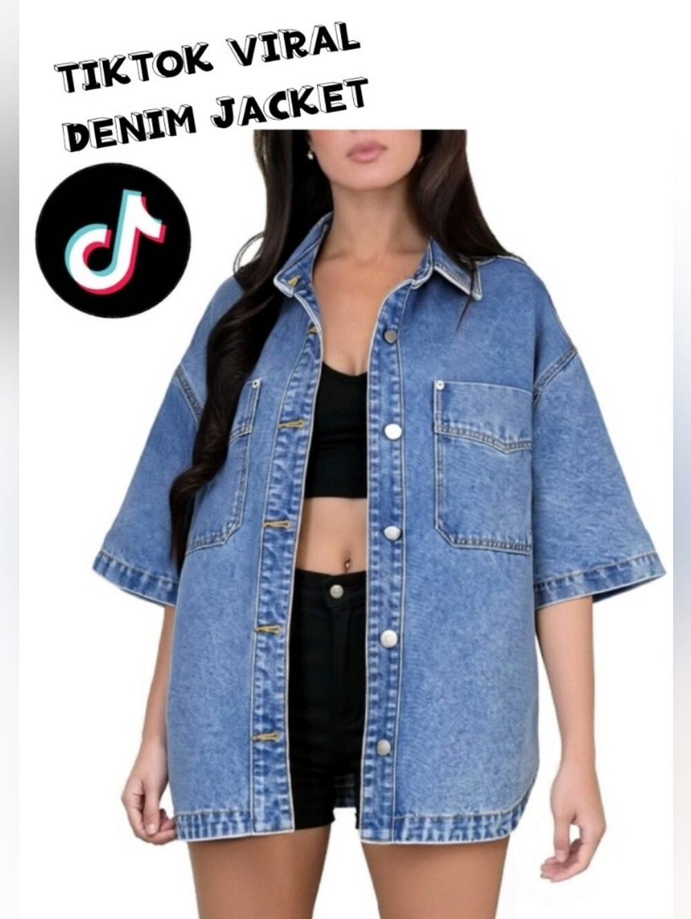 Paola Riboni Oversize Short Sleeve Light Wash Blue Jean Jacket Shirt Shacket 4 S